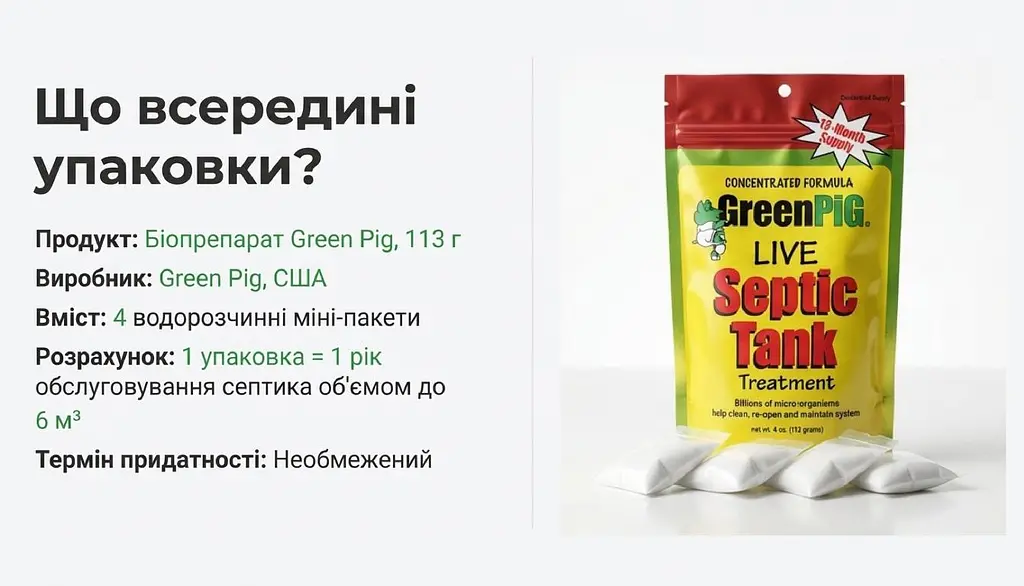 Бактеріальний препарат для вигрібних ям Green Pig США - фото 5