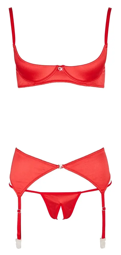 Комплект білизни Cottelli Lingerie Shelf Bra Set otwarty, 85B/L (червоний) - фото 7