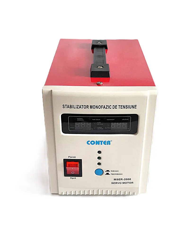 Стабилизатор напряжения сервоприводный Conter MSER 2000VA 1500W 130–260V однофазный, 2 евророзетки, LED дисплей - фото 3