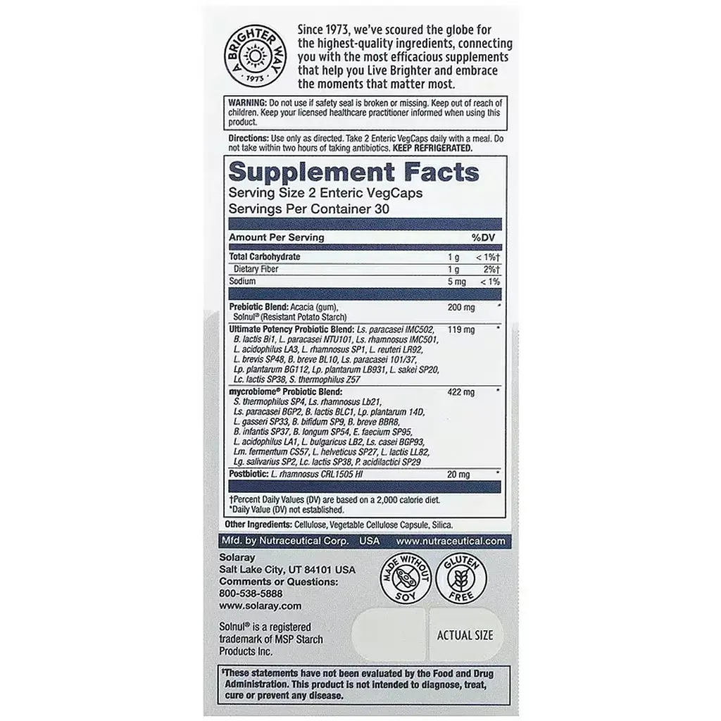 Комплекс пробіотиків Solaray Complete Probiotic Ultimate Potency 60 веганських капсул - фото 3
