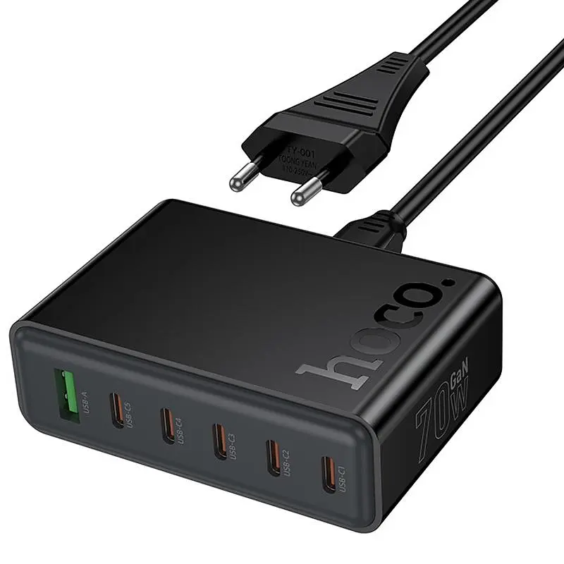 МЗП C152A Modern PD70W 6in1 (5USB-C та 1USB-A) Black Hoco teh0029634 - фото 4