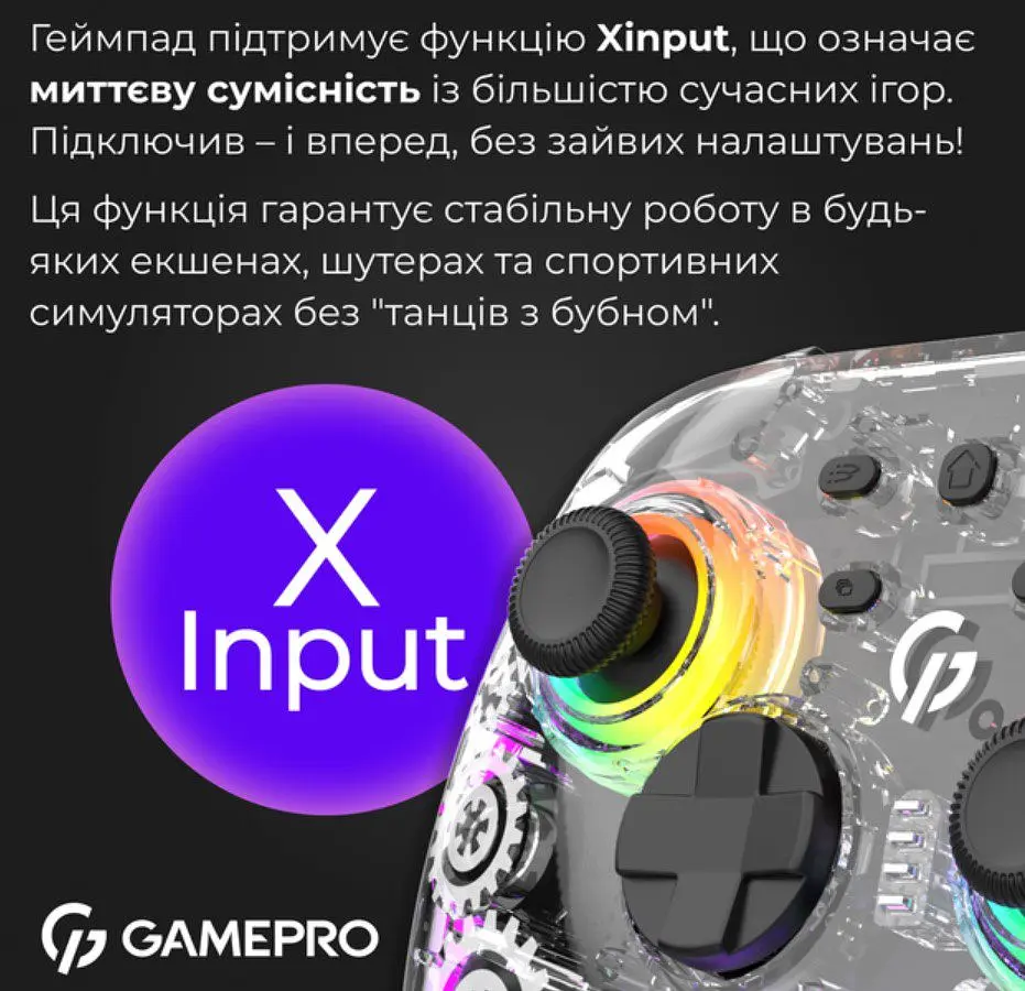 Геймпад джойстик GamePro GP-X13-T Xinput Bluetooth/2.4G/USB (Switch/PC/iOS/Android) Transparent - фото 5