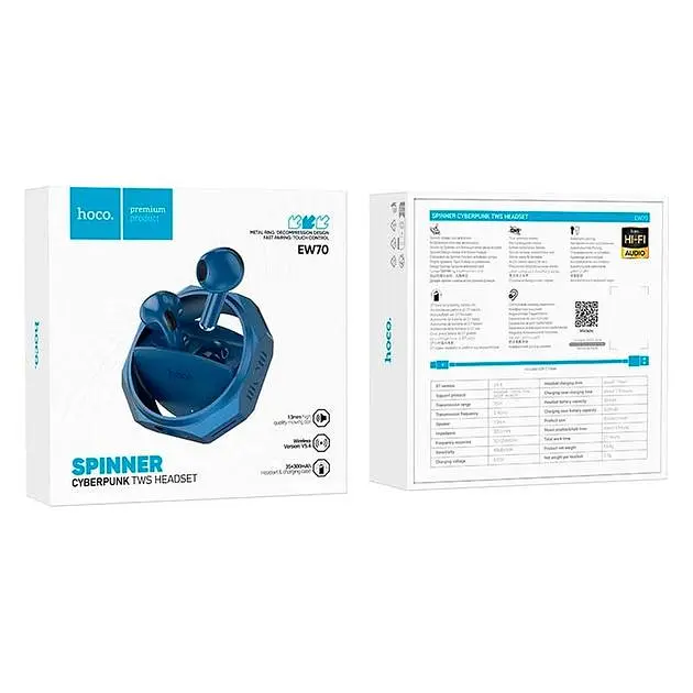 Беспроводные наушники Hoco EW70 Glory true wireless BT headset, BT5.5, 35mAh, 300mAh, 6h, navy-blue - фото 3