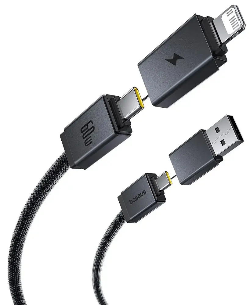 Кабель Baseus Versatile Two-for-Two Fast Charging Cable U+C to C+L 60W 1 м Cosmic Чорний - фото 3