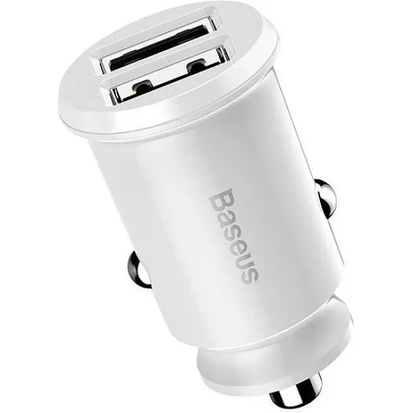 Автозарядний Baseus Grain 3.1 A 2 порти USB адаптер у прикурювач білий - фото 2