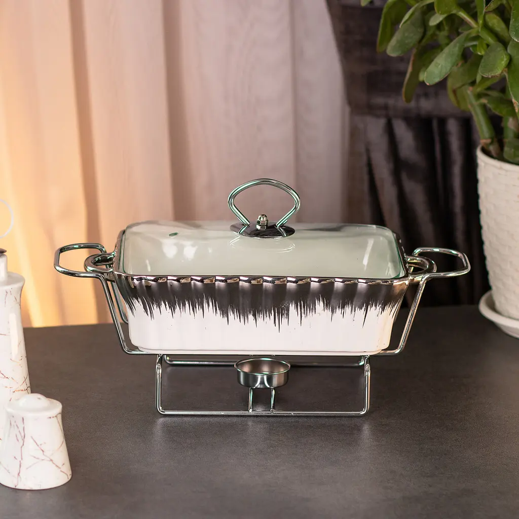 Мармит прямоугольный 1 литр с подогревом для вторых блюд Серебристый Yiwu HP1019 - фото 6