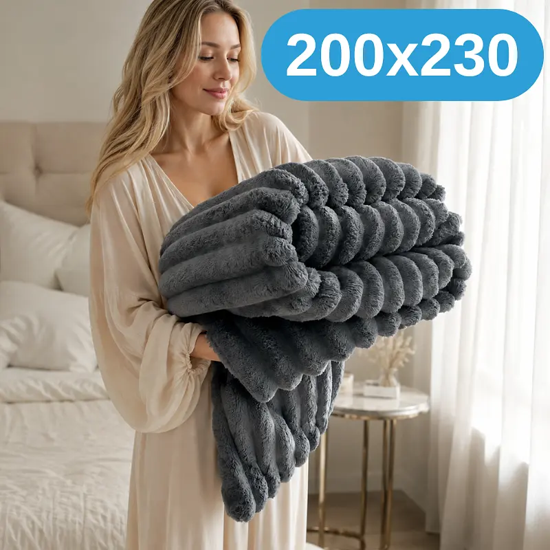 М'який двосторонній плюшевий хутряний плед Solve темно-сірий 200 x 230 см (KT9001035) - фото 2