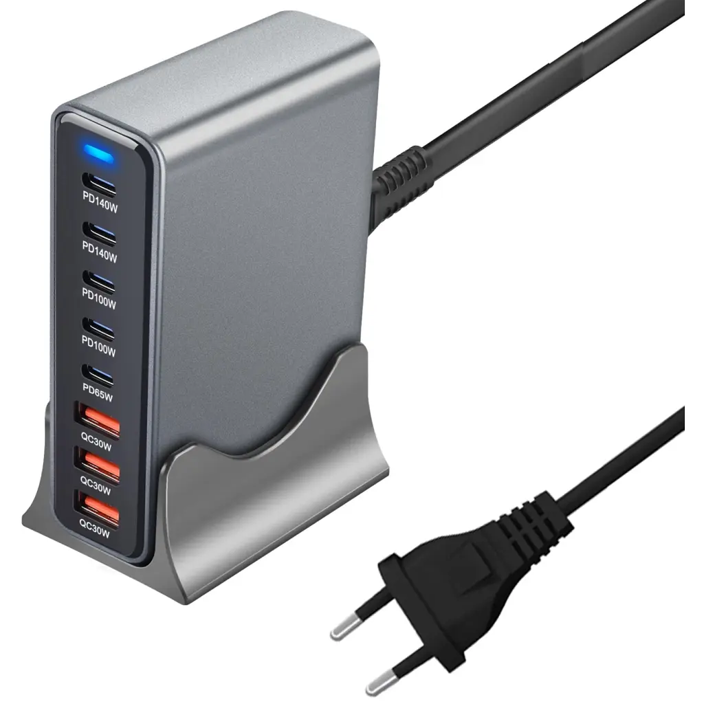 Зарядний пристрій XoKo 2xUSB-C PD3.1 140W + 2xUSB-C PD100W + 1xUSB-C PD65W + 3xUSB QC30W GaN (QC-600) - фото 3