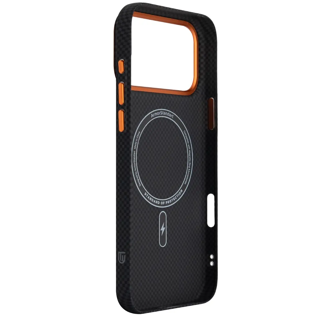 Чохол до мобільного телефона Armorstandart LikeCarbon2 SE MagCase Apple iPhone 17 Pro Max Kevlar Black Orange (ARM89165) - фото 4