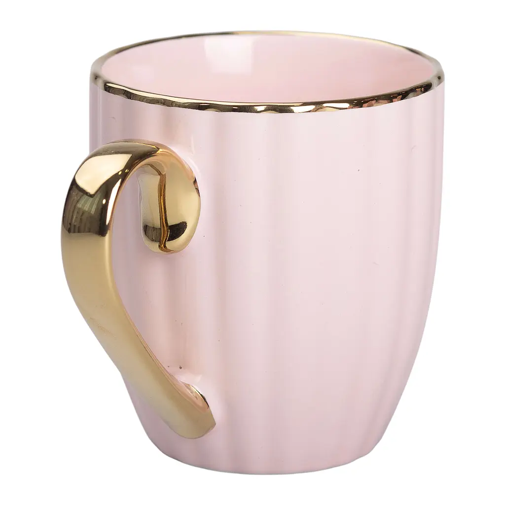 Чашка керамічна Liling Rongxiang Ceramic 420 мл із золотою ручкою рожева RX-N240629P - фото 2