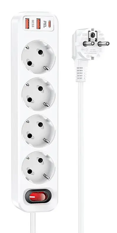Сетевой фильтр Hoco NS1 Aura 4-bit PD 20W 2xUSB+Type-C (White) [69974] - фото 4