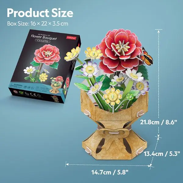 Трехмерная головоломка-конструктор Cubic Fun Flower Bouquet Camellia Букет цветов Камелия (W3302h) - фото 7