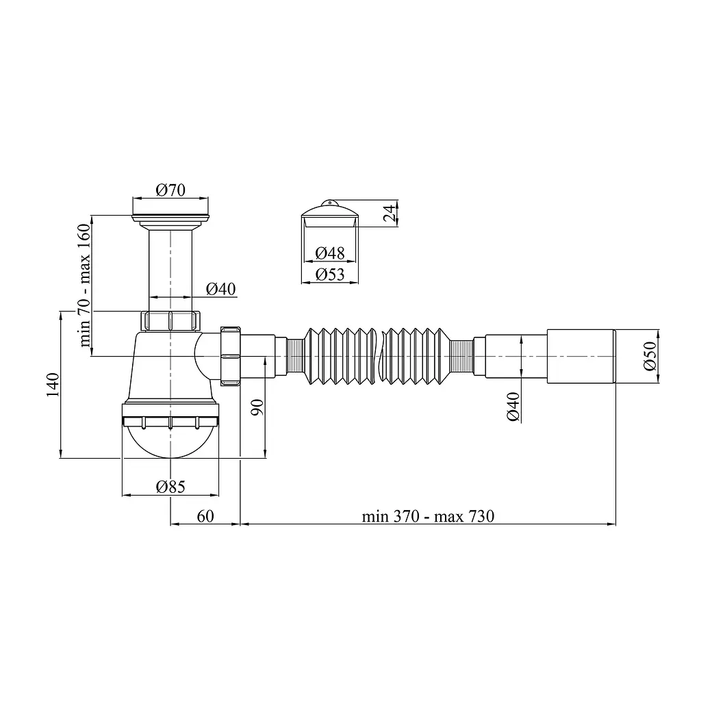 Сифон для раковини Kroner KRP - TB01 1 1/2"х40/50 мм CV032059, Білий - фото 2