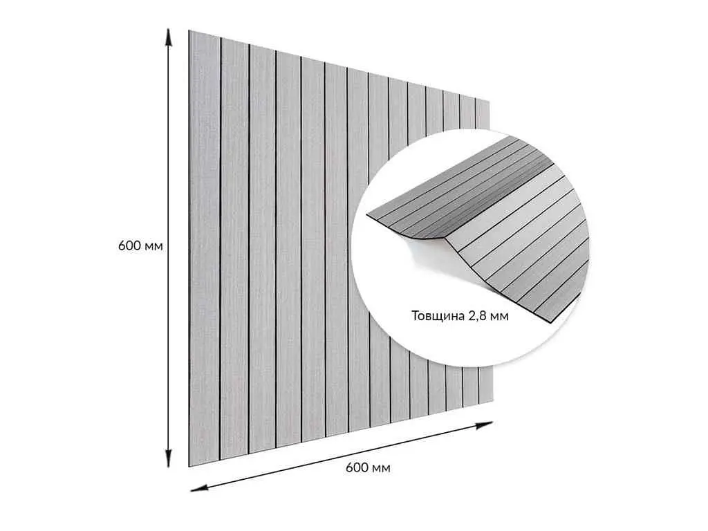 Покриття вінілове самоклеюче 3D рейки STICKER WALL 600*600*2,8мм Скандинавський білий шпон SW-00002197 - фото 4