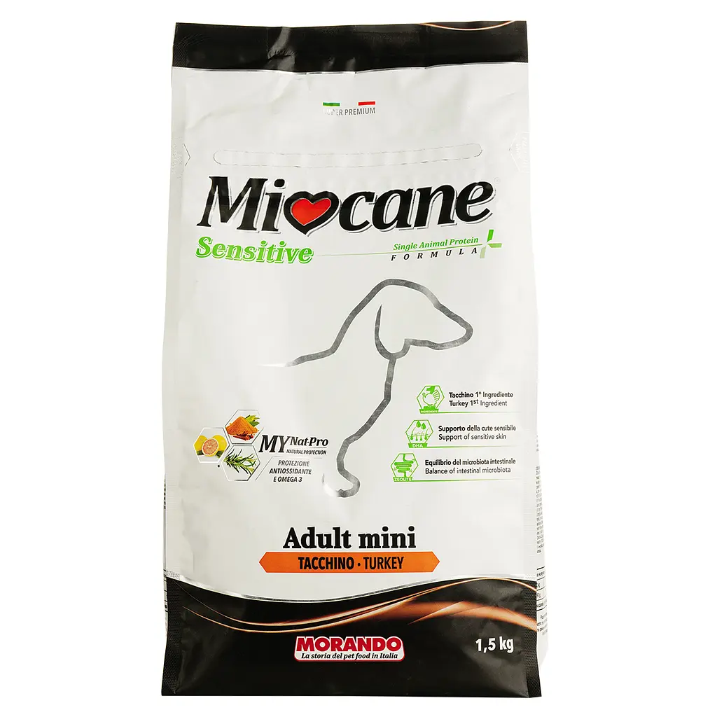 Монопротеиновый сухой корм для собак мелких пород Morando MioCane Mini Sensitive Monoprotein, индейка, 1,5 кг - фото 2