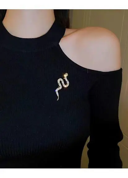 Брошь Змея женская брошь-булавка белый метал - фото 3