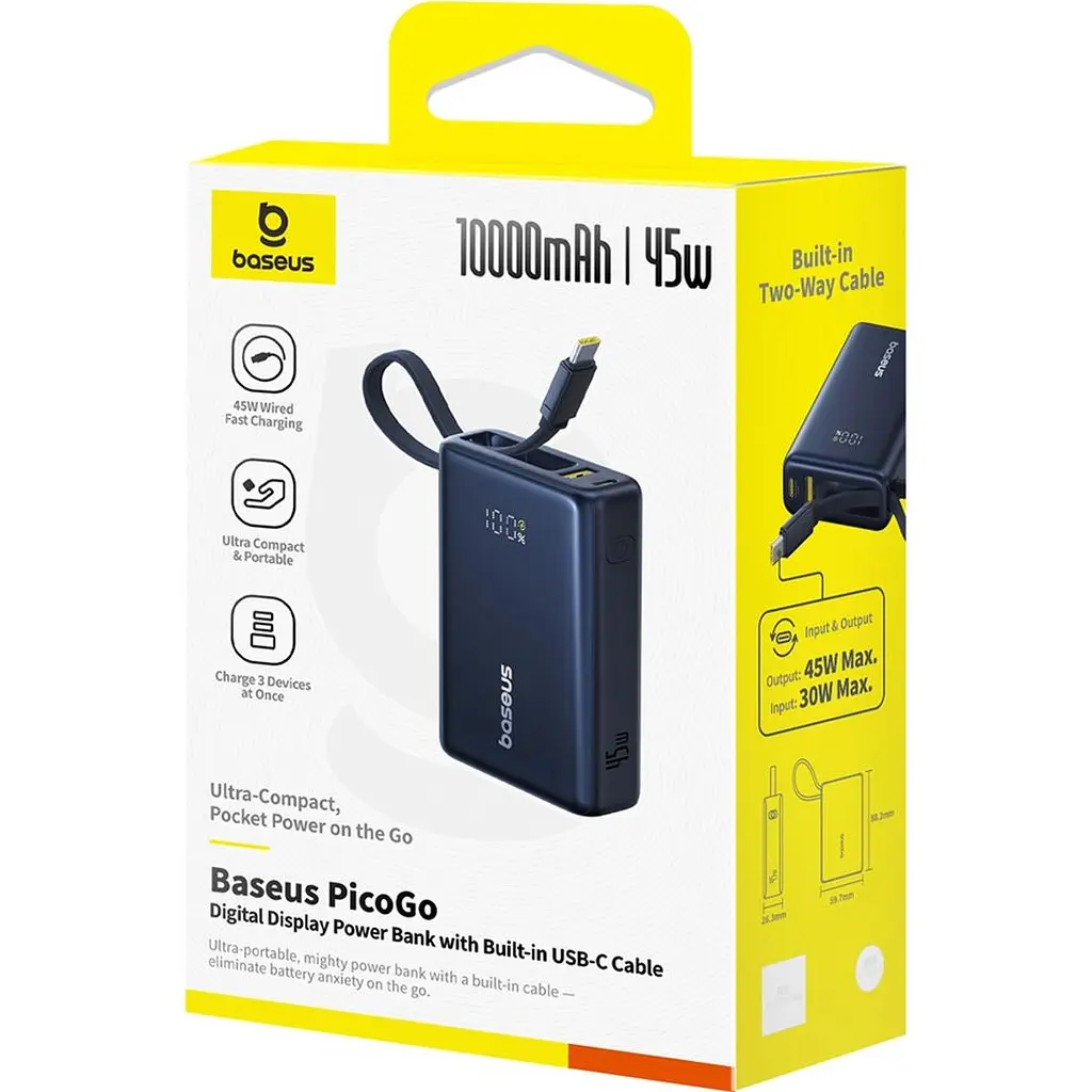 Зовнішній акумулятор Baseus PicoGo Digital Display 10000mAh 45W Black (P10076803123-00) [132871] - фото 4