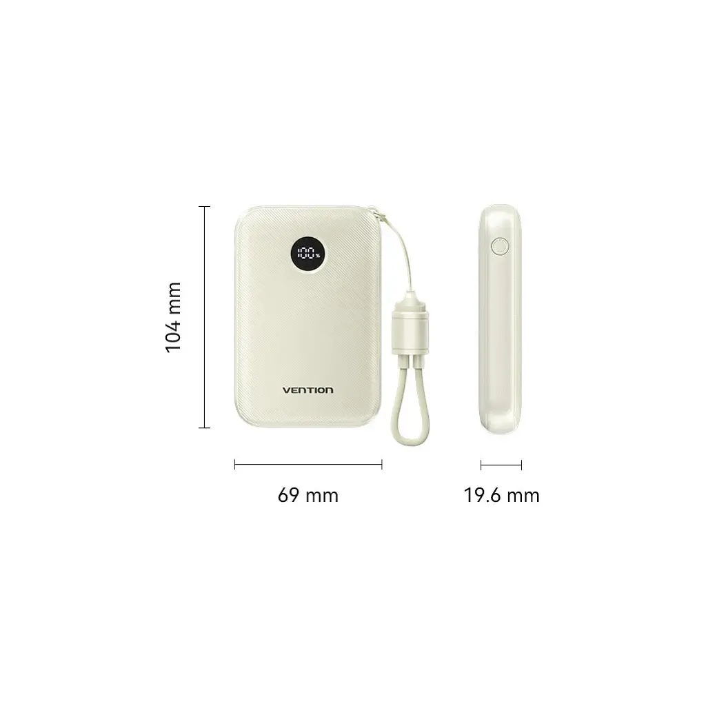 Батарея універсальна VENTION 10000mAh 22,5W Fast Charging, USB-A, 2xUSB-C Beige (FKAN0-C) - фото 2