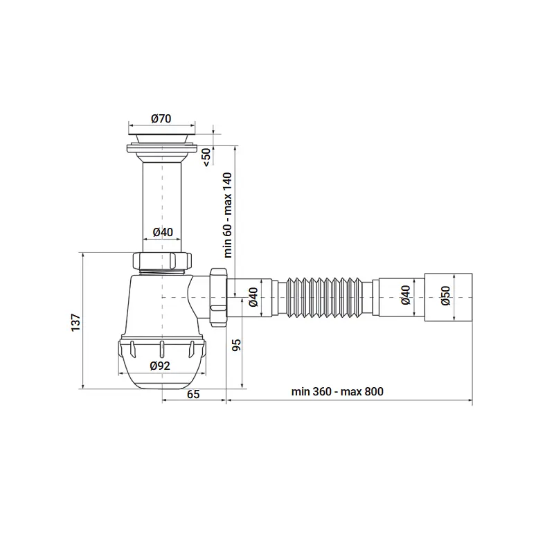 Сифон для кухонної мийки Zerix SK-01-A з литим випуском 1 1/2"×40 ZX4950 - фото 2