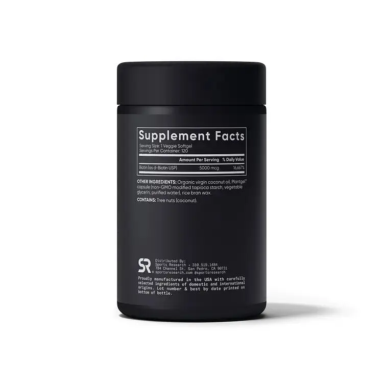 Биотин Sports Research Biotin 5000 mcg Extra Stregth, 120 капсул - фото 2