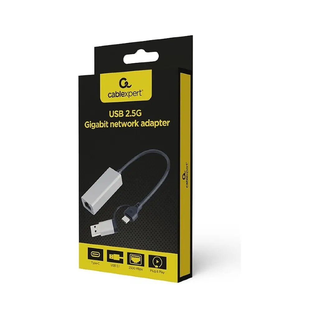 Адаптер USB-A /C to Lan 2.5 Gbit/s Cablexpert (A-USB3AC-LAN2G-01) - фото 2