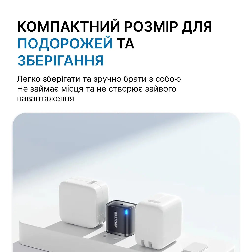 Блок живлення Essager Mini 30W USB type-C PD 3.0, QC 3.0 (білий) - фото 2