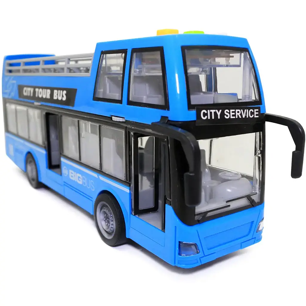Дитяча масштабна модель двоповерхового екскурсійного автобуса Wenyi City Service з інерцією, підсвічуванням салону, музикою та механічними дверима 1:16 - фото 6