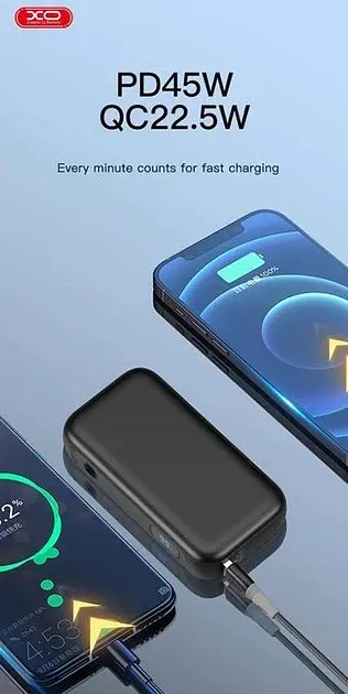 Портативний внешний аккумулятор XO PR190 (15000 mAh) 45W черный - фото 2