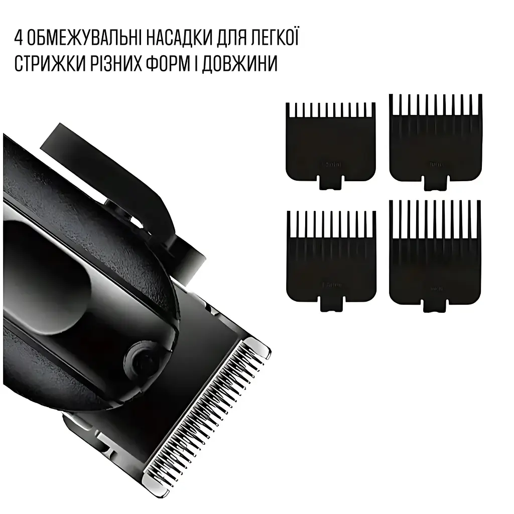 Професійна акумуляторна машинка для стрижки волосся і бороди з LED-дисплеєм Geemy, Тример для стрижки + 4 насадки, Чорна - фото 4