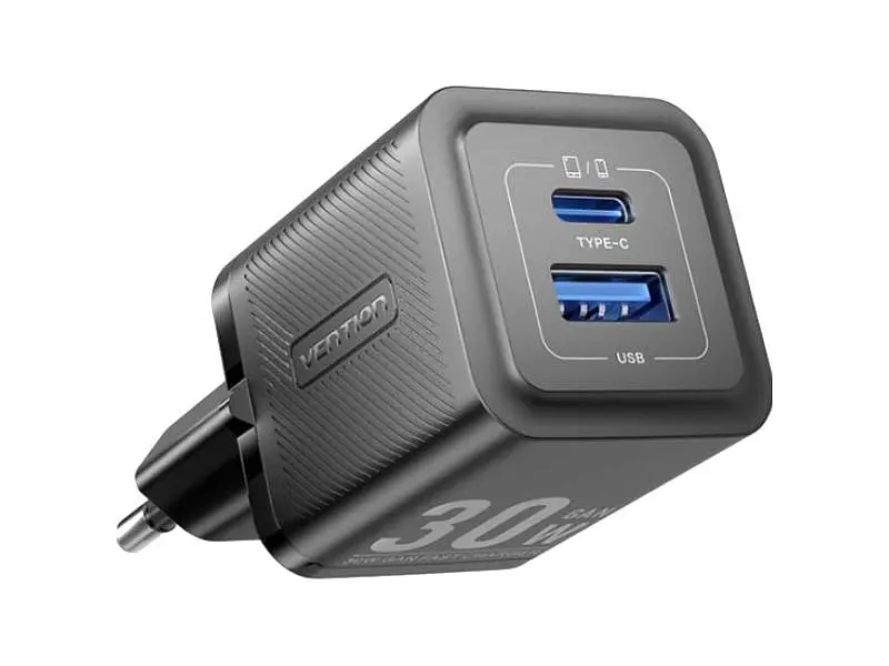Мережевий зарядний пристрій Vention GaN III 30 W Type-C cable Black (TZ-FEQB0-EU-01) - фото 2