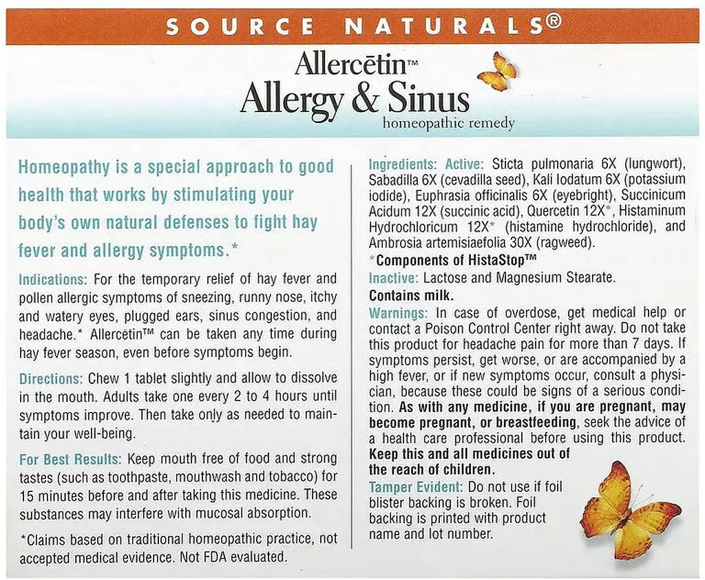 Натуральная добавка Source Naturals Allercetin Allergy & Sinus, 48 таблеток для помощи при аллергии - фото 2