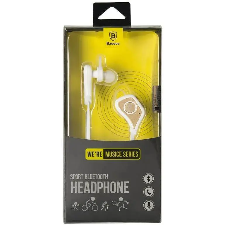 Bluetooth-гарнітура Baseus Stereo Bluetooth Headset Musice Sport Series White-Gold - фото 2