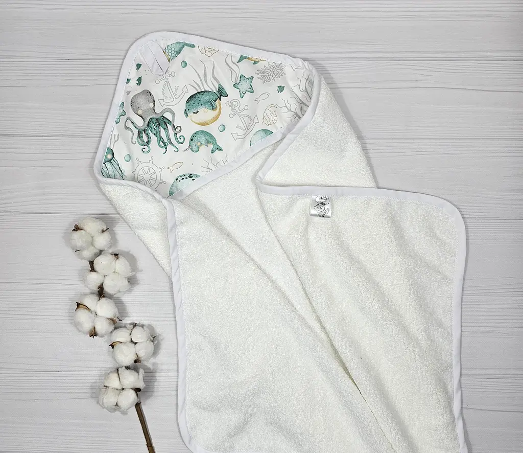 Дитячий рушничок-куточок 80х80 a.l.babybox Морські мешканці Білий - фото 4
