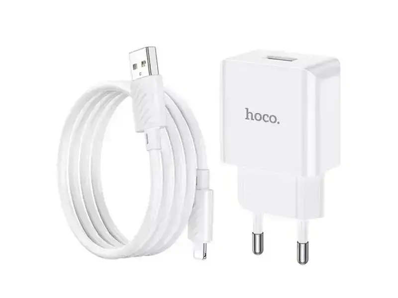Мережевий зарядний пристрій Hoco C106A Leisure + Lightning White (6931474783899) - фото 2