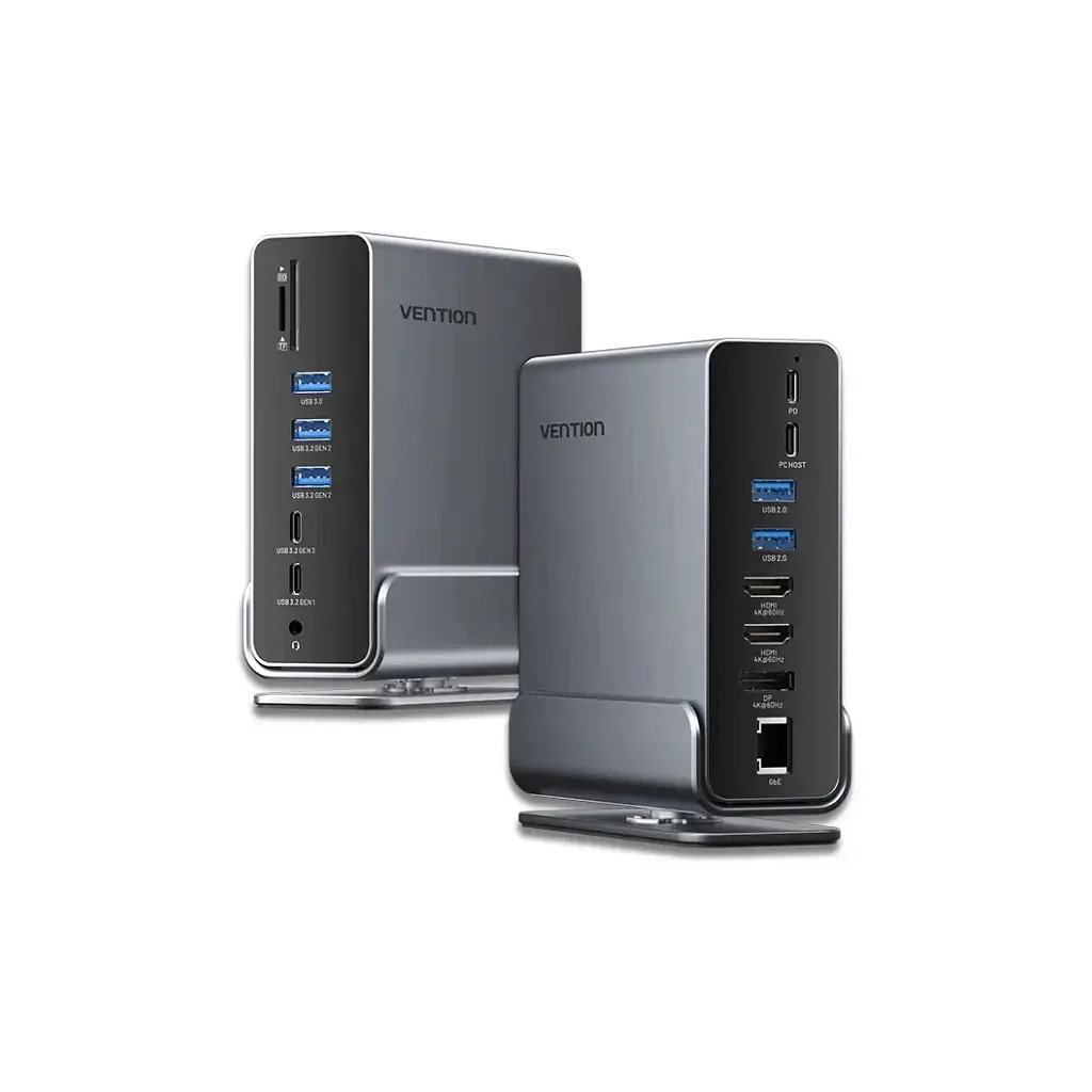 Концентратор Vention USB-C 15-in-1 2xHDMI + DisplayPort + RJ45 + SD/TF + 3.5mm gray (TPUH0) - фото 4