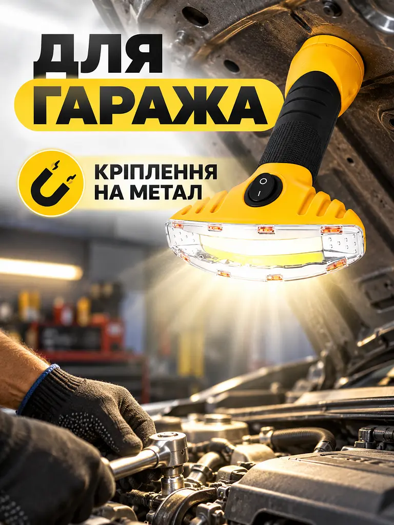 Ліхтар ручний світлодіодний 350 лм із магнітом, ширококутний для дому та авто, жовтий (49676502) - фото 8