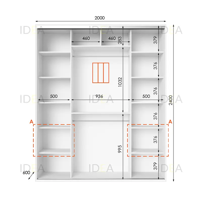 Шафа-купе Idea серія 3 200 x 60 x 240 см Білий Дзеркало - фото 2