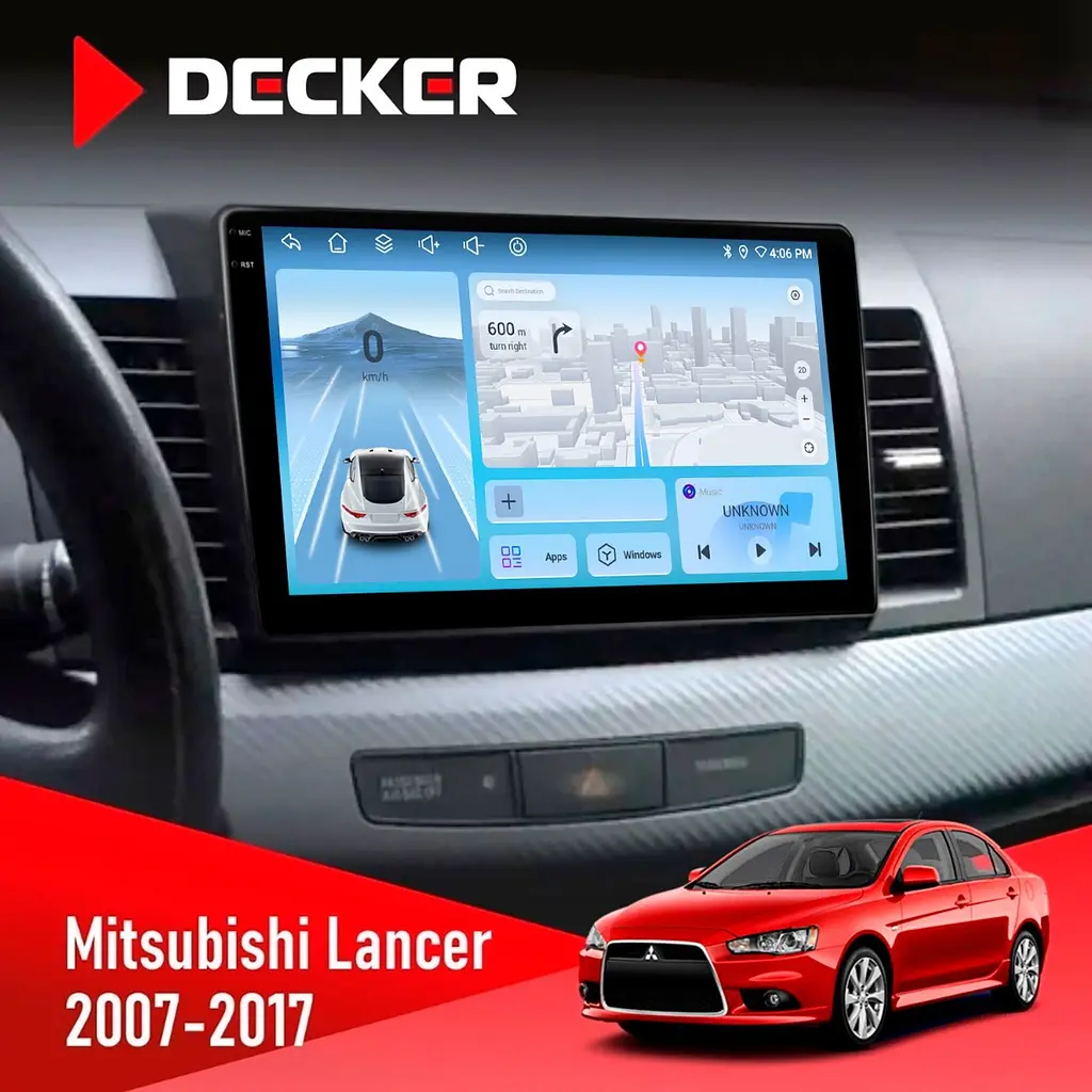 Штатна магнітола Mitsubishi Lancer X 2007-2017 Decker D10-010 6x128, DSP, 4G, 2K Decker (НФ-00009339)