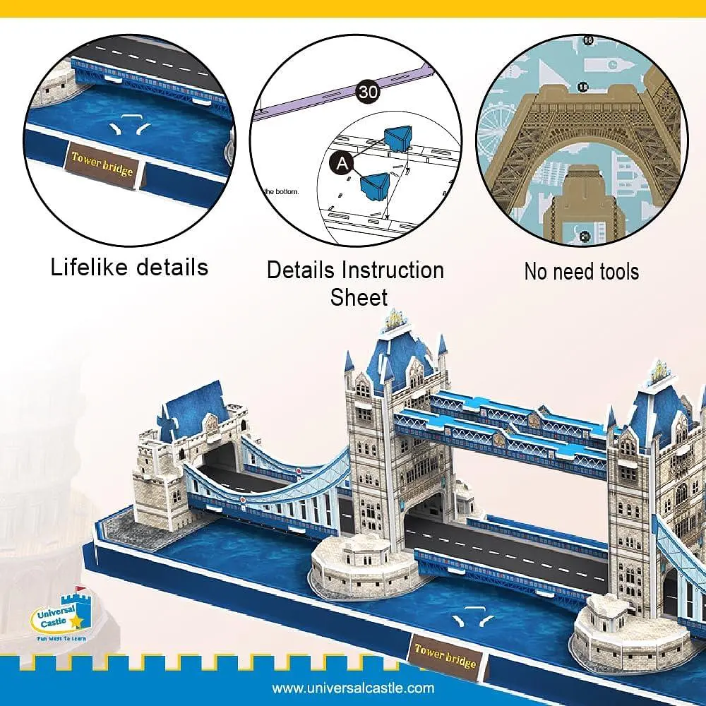 3D пазл Tower Bridge на 67 деталей для дітей і дорослих - фото 8