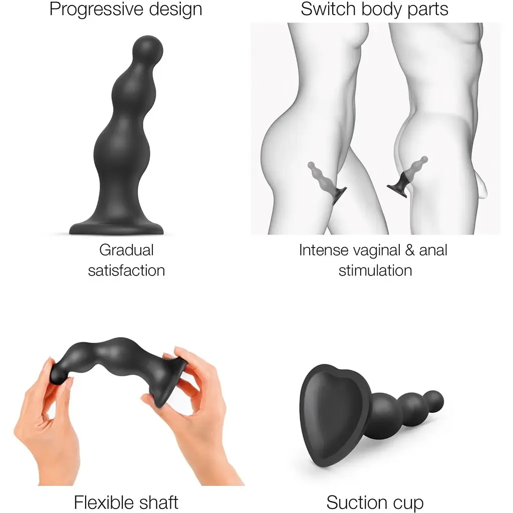 Насадка для страпона Strap-On-Me Dildo Plug Beads Black M - фото 3