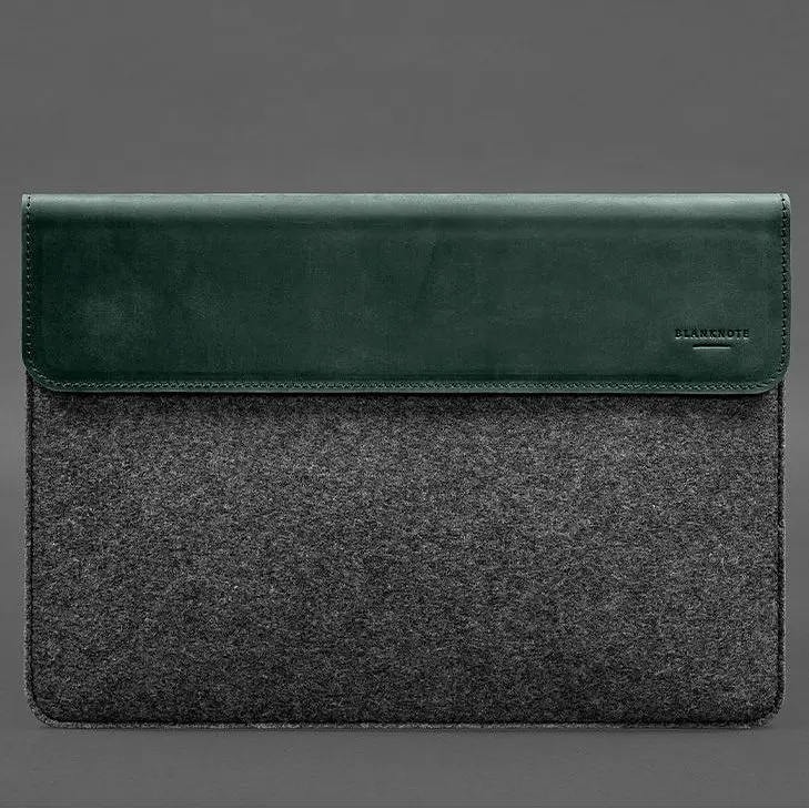 Чохол-конверт BlankNote із клапаном шкіра+фетр для MacBook 15" Зелений Crazy Horse - фото 5