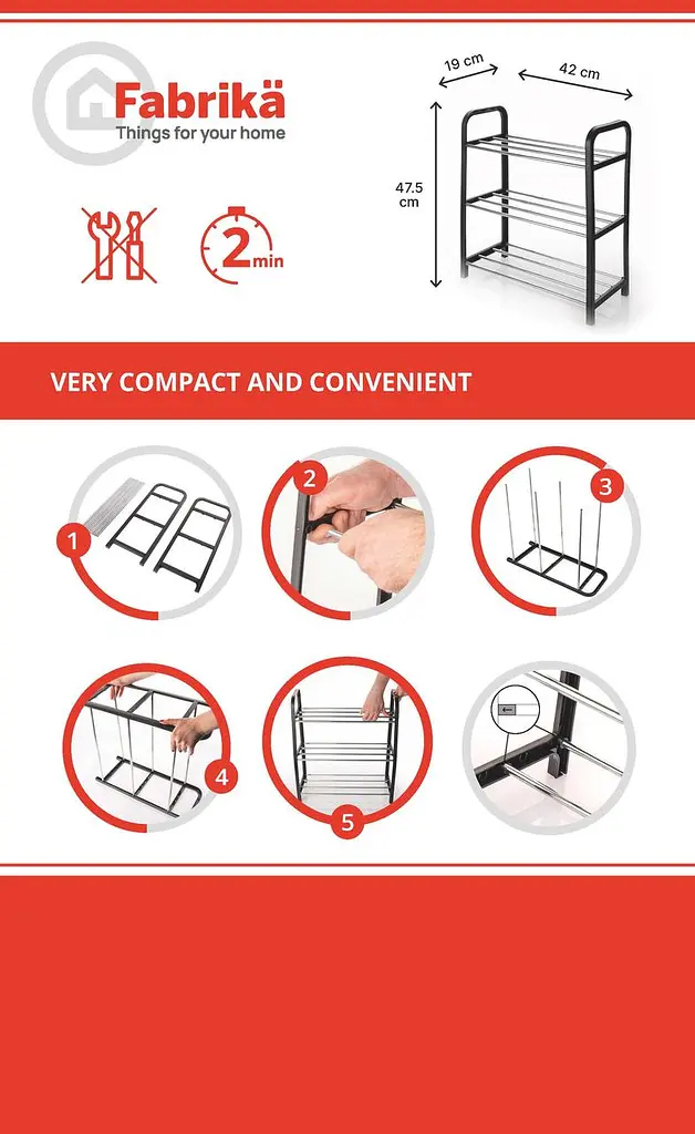 Підставка для взуття на 3 полиці Fabrika 420 х 190 х 475 мм (FK0314) - фото 4
