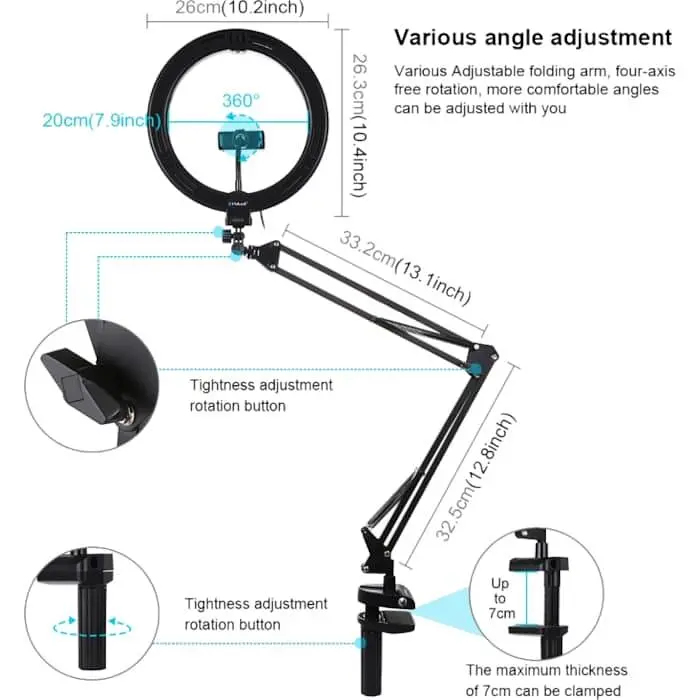 Кильцева USB LED лампа Puluz PKT3090B 10,2" зи струбциною - фото 2