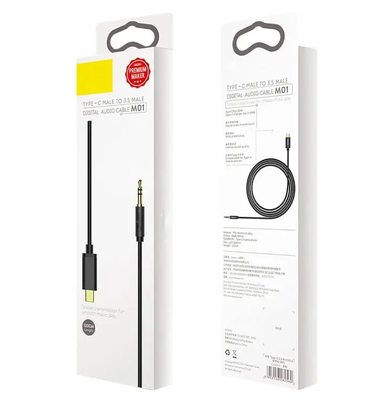Кабель Baseus Yiven Type-C male To 3.5 male Audio Cable M01 Black - фото 2