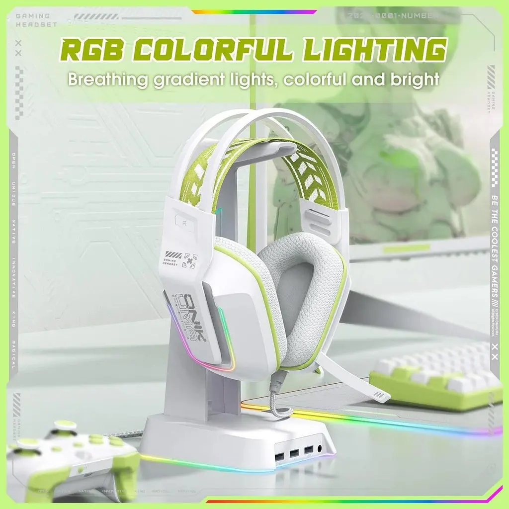 Навушники Onikuma ігрові з мікрофоном X-13 Pro White для ПК ноутбука PS4 PS5 з RGB підсвіткою та шумоподавленням Білий - фото 5