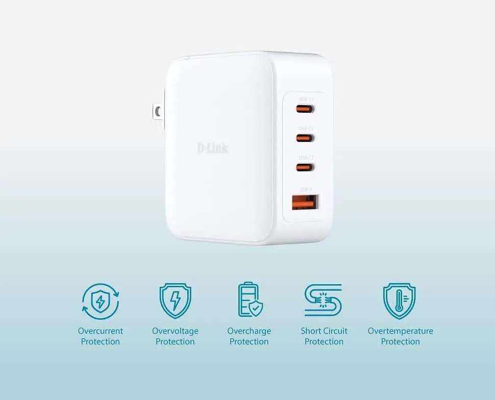 Зарядний пристрій мережевий D-Link DCF-141 140Вт GaN 3хUSB-С, 1xUSB-A, білий - фото 5