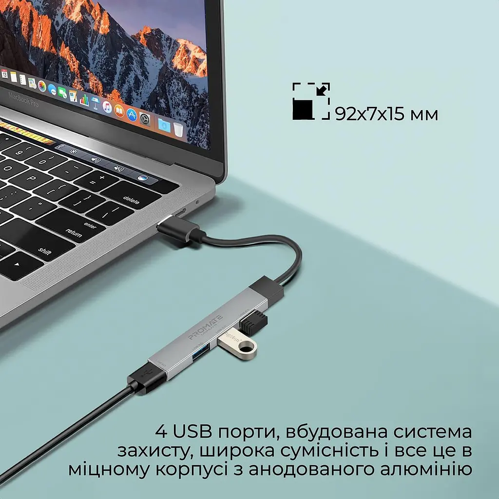 USB-хаб Promate USB-хаб на 4 порта (litehub-4.grey) - фото 3