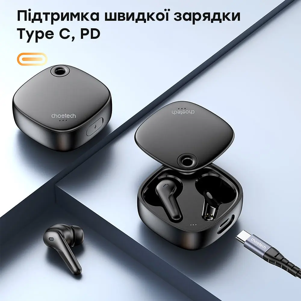 Бездротові навушники Choetech BH-T17 Black TWS, Bluetooth 5.4, ANC+ENC (43-00136) - фото 6