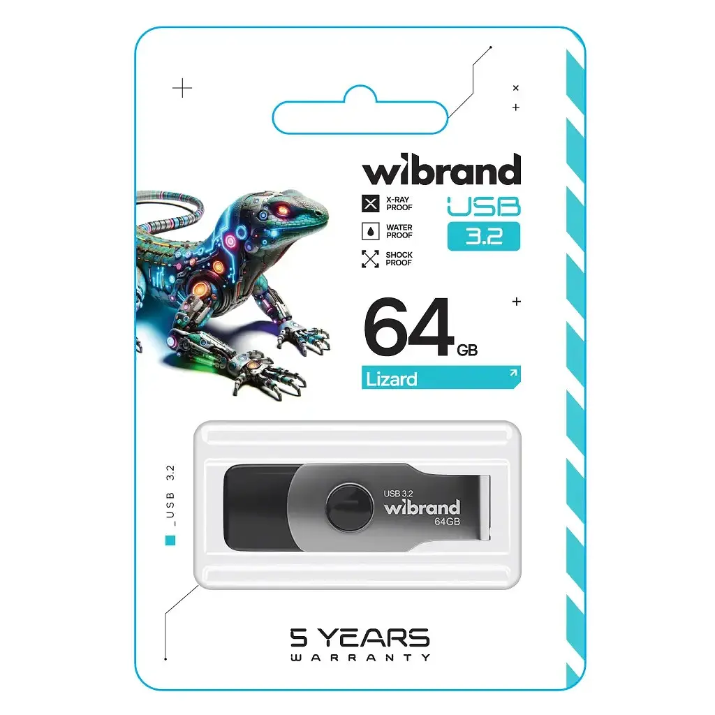 USB флеш накопитель Wibrand 64GB Lizard Black USB 3.2 Gen 1 (USB 3.0) (WI3.2/LI64P9B) - фото 3