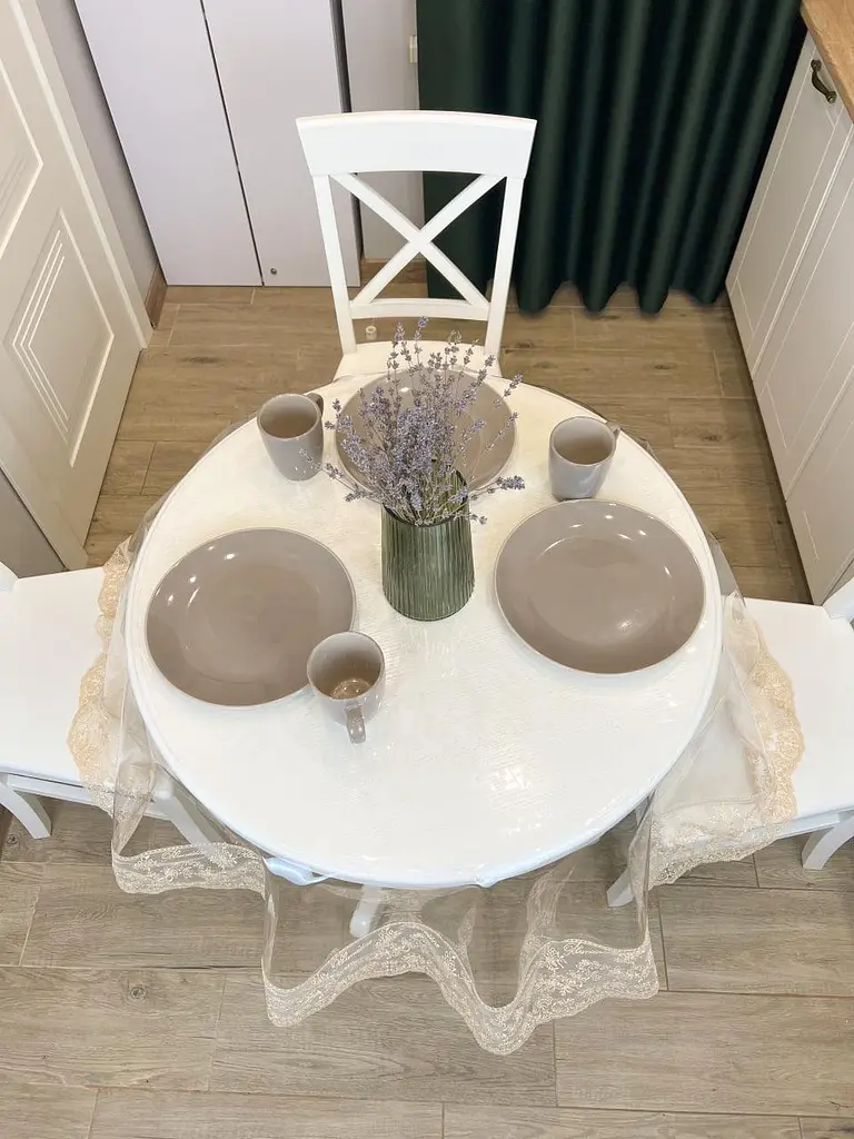 Силіконова скатертина з бежевим мереживом Блюмарин 10 см 170х110 см - фото 3